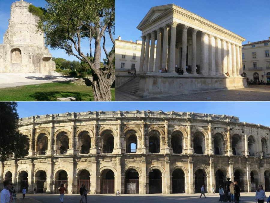 2000 let staré stavby, neobvykle zachovalé, chrámová stavba - Maison Carrée je nejzachovalejší římská stavební památka, Aréna pojme 21000 diváků 