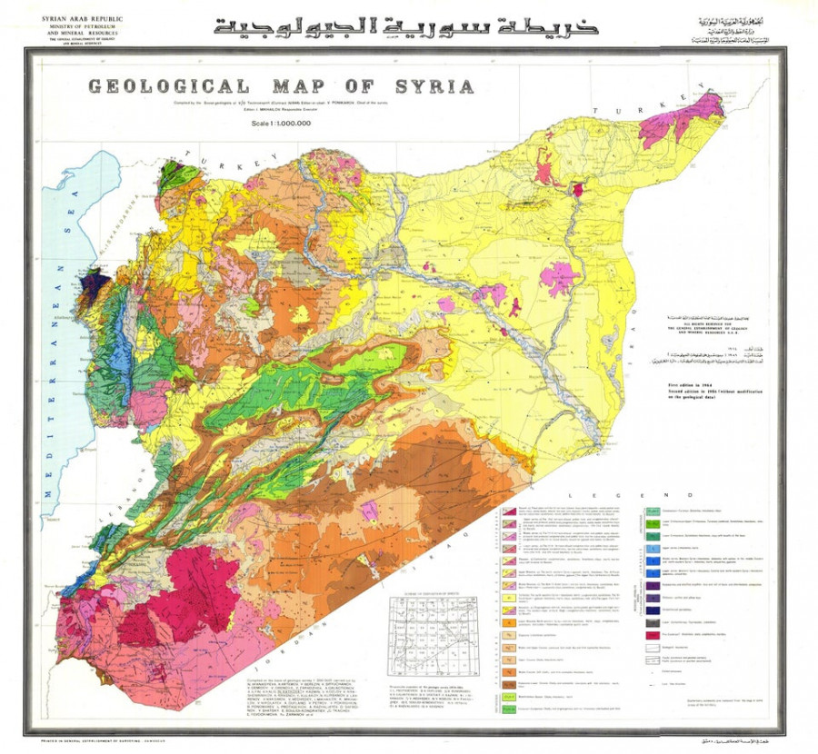(Mapa č. 1: Geologická mapa Sýrie, zdroj: Reddit.com)