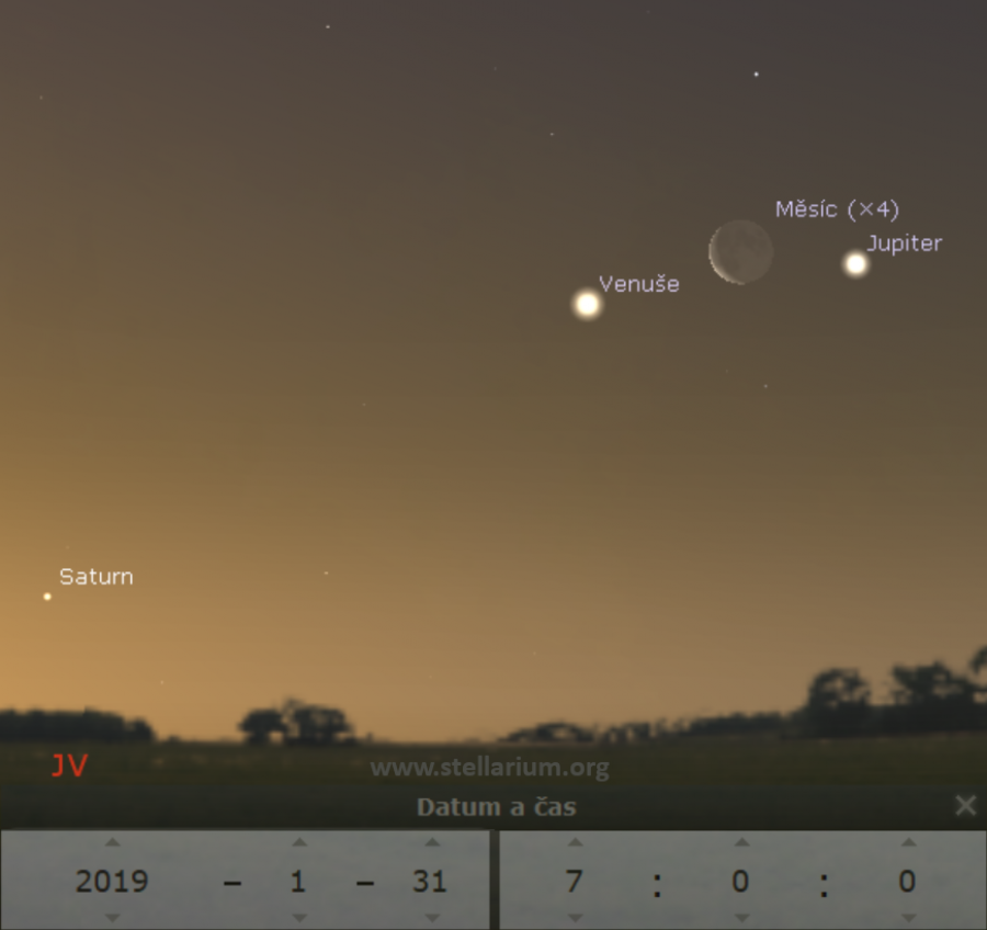 31. 1. 2019 - Msc spolu s Venu, Jupiterem a Saturnem na rann obloze.