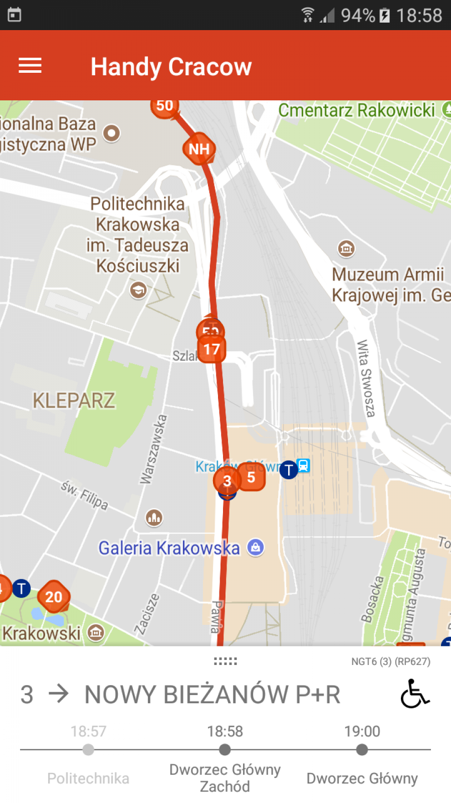Sledovn polohy tramvaj v Krakov pomoc aplikace 